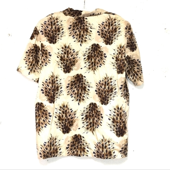 Teddi women's top button down short sleeve cream & brown Size: L - Picture 2 of 5